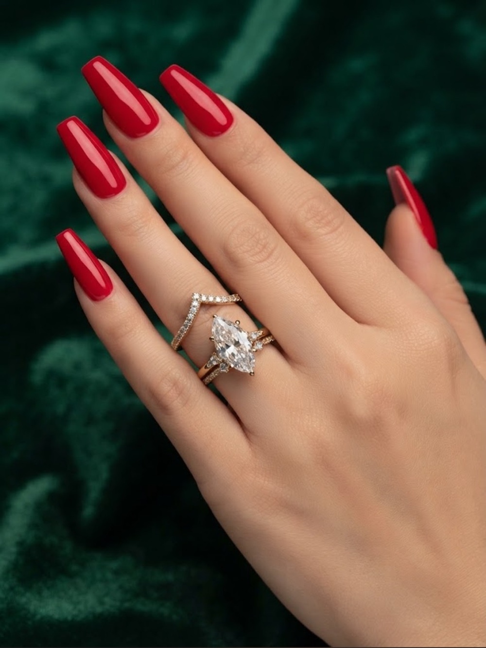 14K Gold Plated 4K Marquise High Carbon Cubic Zirconia Engagement Ring Set